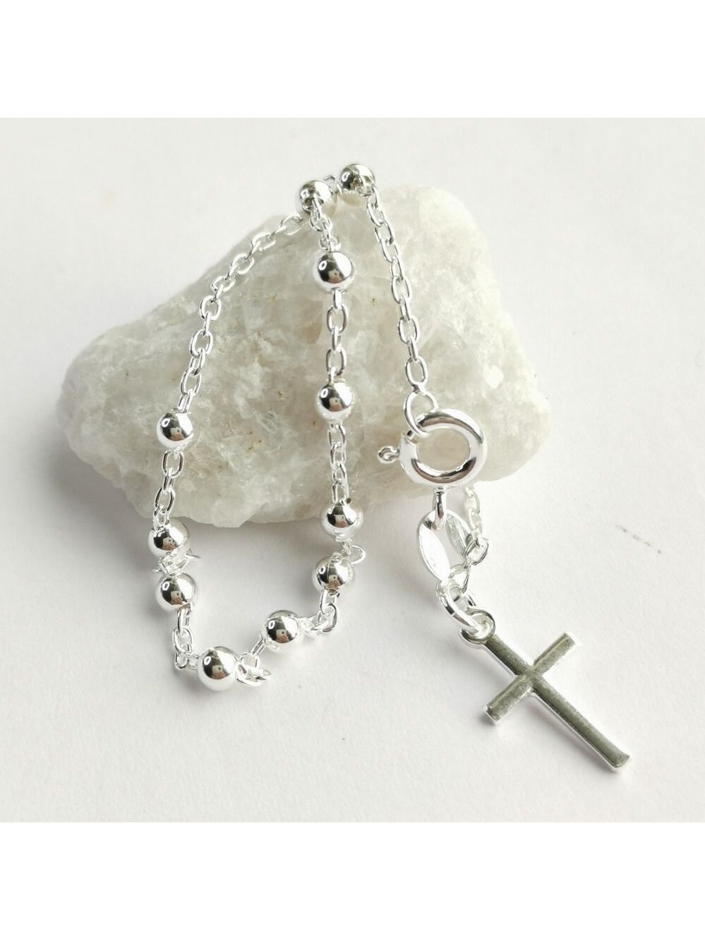 Nwt Sterling Silver decade rosary prayer bracelet Cross charm